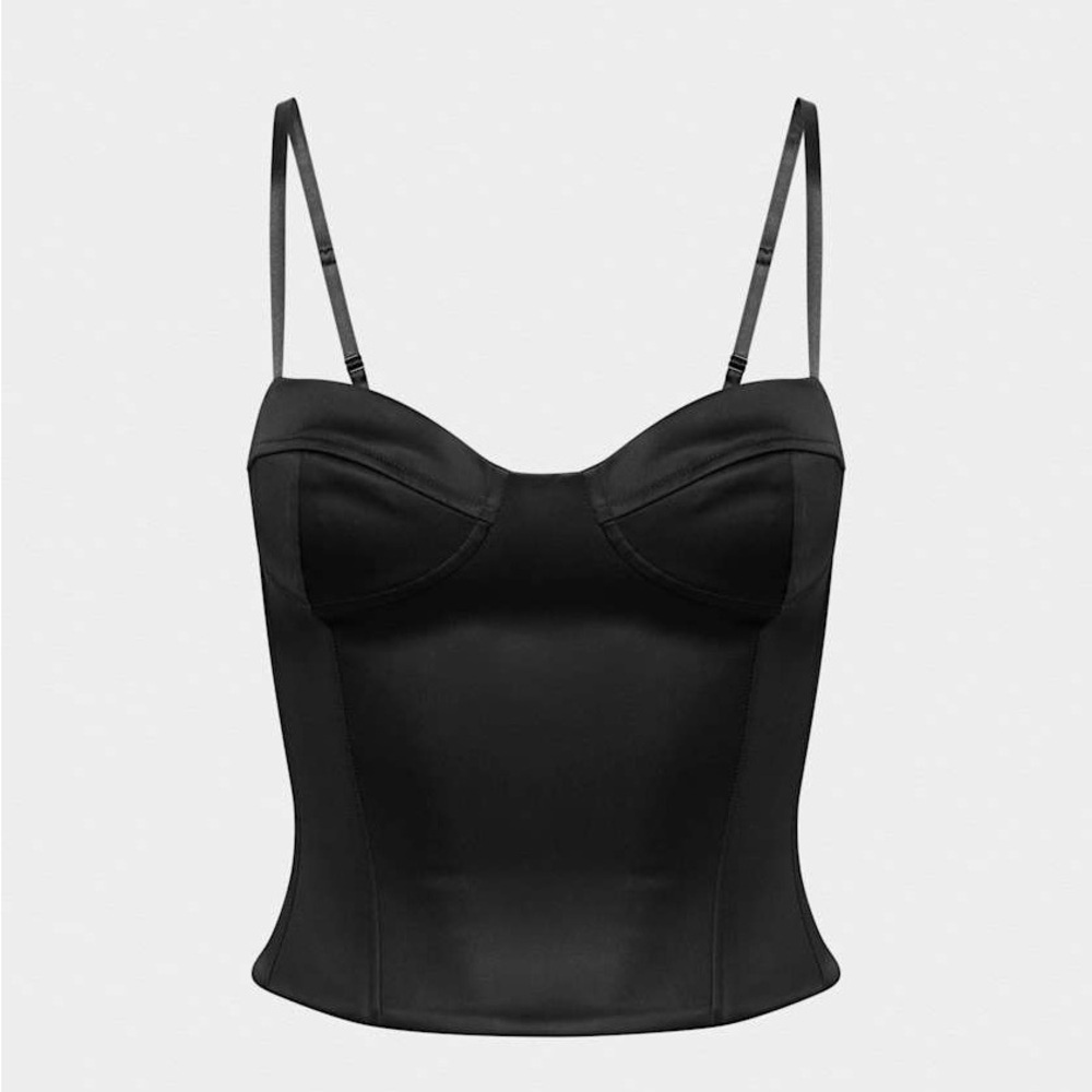 TEN BY BABATON - Black Satin Bustier Top